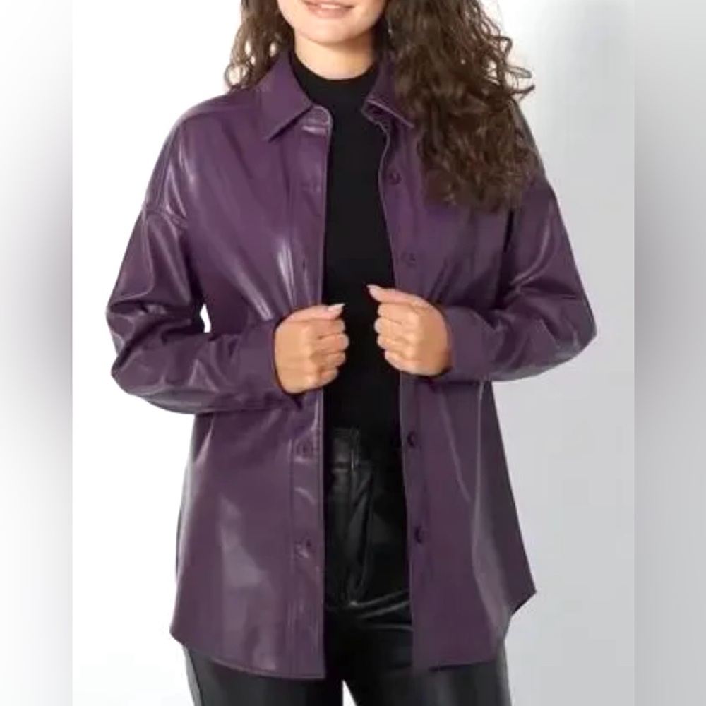 Badgley Mischka Purple Vegan Leather Shacket Jacket